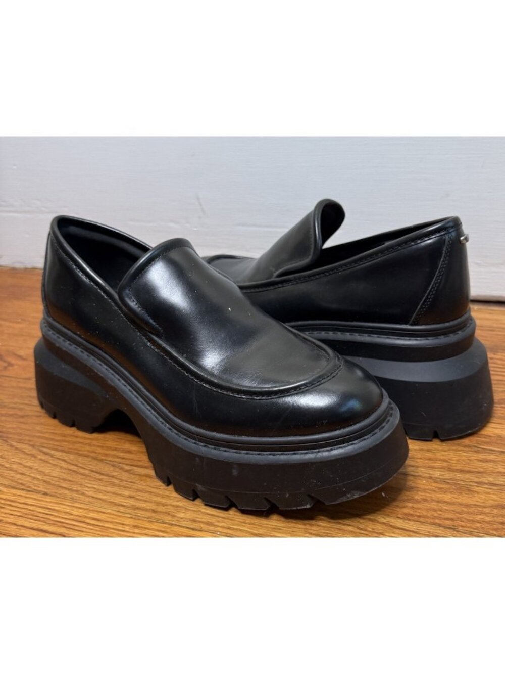 Michael Kors Black Leather Platform Loafers Shiloh Extreme Lug Chunky Shoe 10 M